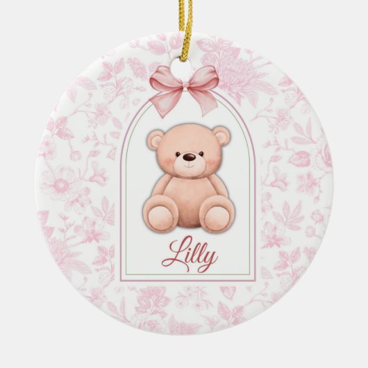 Lilly | Aangepaste Roze Teddybeer Nursery Design Keramisch Ornament (Voorkant)
