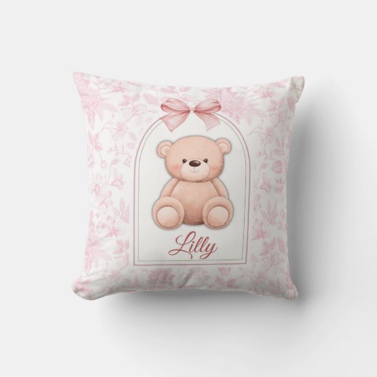 Lilly | Aangepaste Roze Teddybeer Nursery Design Kussen (Voorkant)
