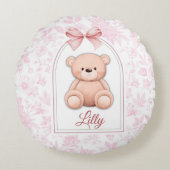 Lilly | Aangepaste Roze Teddybeer Nursery Design Rond Kussen (Voorkant)