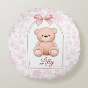 Lilly   Aangepaste Roze Teddybeer Nursery Design Rond Kussen