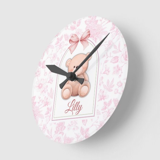 Lilly | Aangepaste Roze Teddybeer Nursery Design Ronde Klok (Hoek)