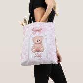 Lilly | Aangepaste Roze Teddybeer Nursery Design Tote Bag (Dichtbij)