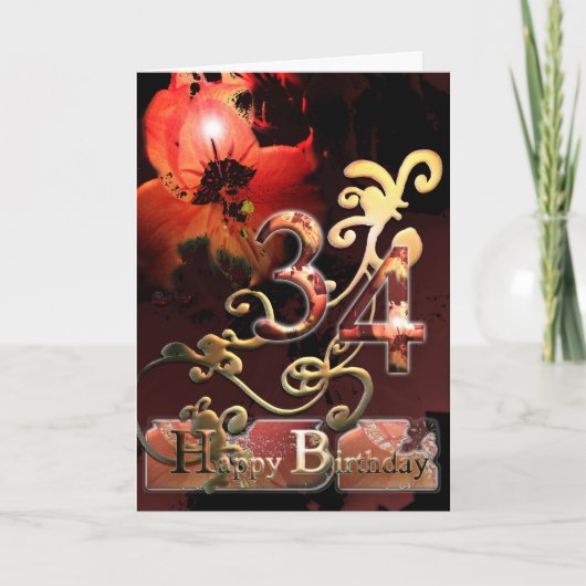 Lilly Dream flower Happy 34 Birthday floral Kaart (Voorkant)