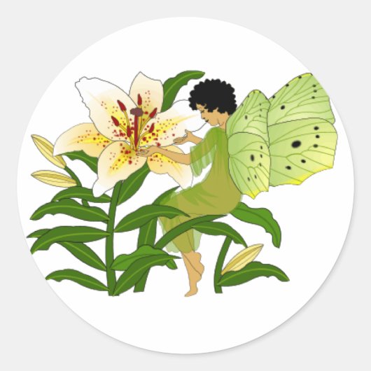Lilly Fairy Ronde Sticker (Voorkant)