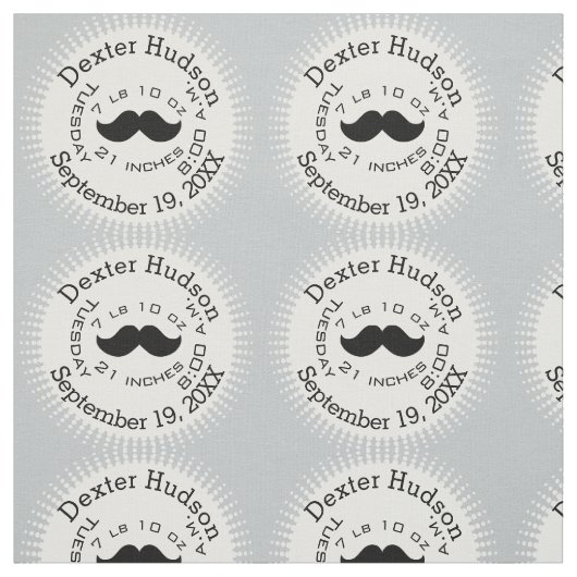 Lil'Man Black Mustache Birth Record Stats Stof (Swatch)