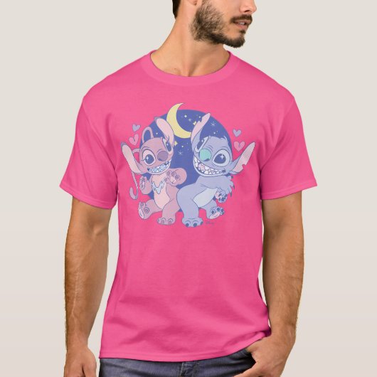 Lilo en Stitch - Stitch en Angel Moon Hearts T-shirt (Voorkant)