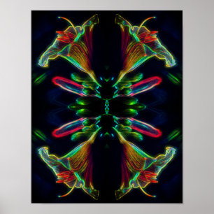 Lily Abstract Neon Flower Art Poster