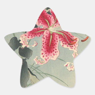 Lily and Butterflies van Ohara Koson Ster Sticker