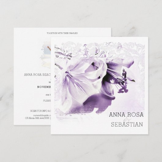 *~* Lily AR12 QR FOTO RSVP Bloemenbruiloft Kaart (Voorkant / Achterkant)