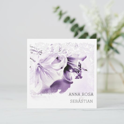 *~*  Lily AR12 QR FOTO RSVP Bloemenbruiloft Kaart (Staand voorkant)