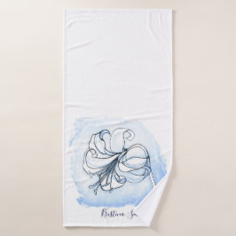 Lily Art Wit en Blauwe Elegante bloemensjabloon Badhanddoek