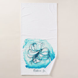 Lily Art Wit & Teal Krachtige Bloem Bloemensjabloo Badhanddoek