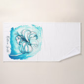 Lily Art Wit & Teal Krachtige Bloem Bloemensjabloo Badhanddoek (Badhanddoek)