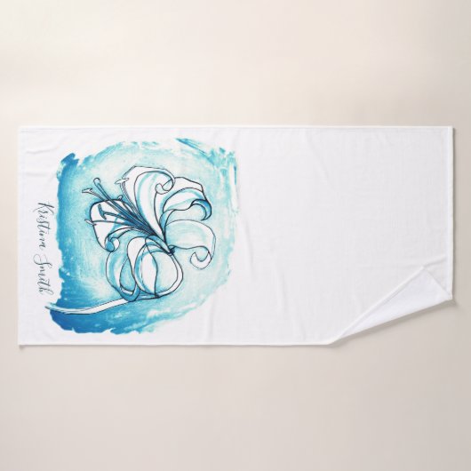 Lily Art Wit & Teal Krachtige Bloem Bloemensjabloo Badhanddoek (Badhanddoek)