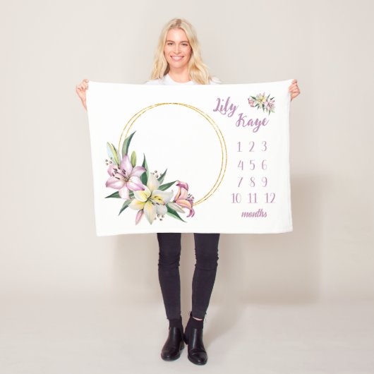 Lily Baby Meisje Milestone Deken, Lily Flower Baby Fleece Deken (In situ)