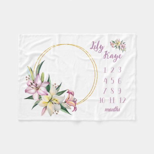 Lily Baby Meisje Milestone Deken, Lily Flower Baby Fleece Deken (Voorkant (Horizontaal))