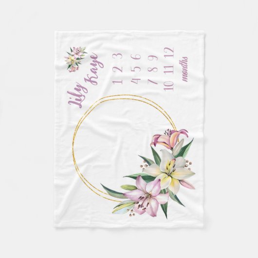 Lily Baby Meisje Milestone Deken, Lily Flower Baby Fleece Deken (Voorkant)
