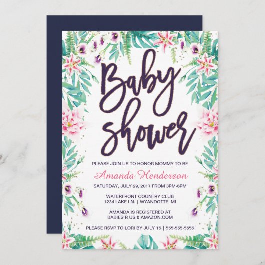 Lily Baby shower Uitnodiging | Florence-Baby showe (Voorkant / Achterkant)