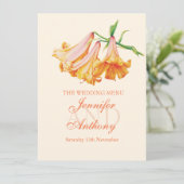 Lily bell fine art bruiloft diner menu (Staand voorkant)