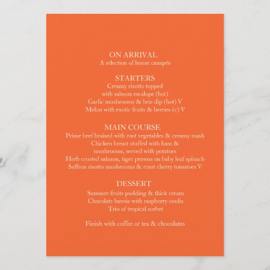 Lily bell fine art bruiloft diner menu (Achterkant)