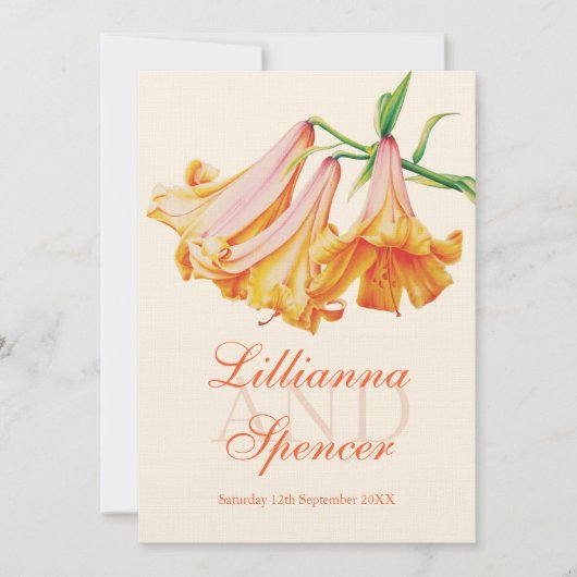 Lily bell flower art oranje bruiloft kaart (Voorkant)