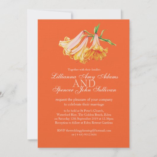 Lily bell flower art oranje bruiloft kaart (Achterkant)