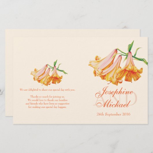 Lily bell Lilies trouwprogramma (Voorkant / Achterkant)