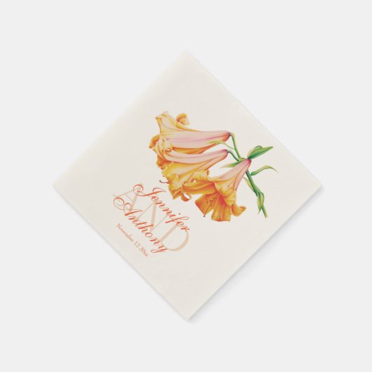 Lily bell mooie art name trouwdate napkin servet (Hoek)