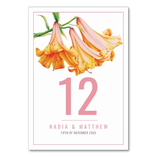 Lily Bell oranje bloemenkunst bruiloft Kaart (Achterkant)