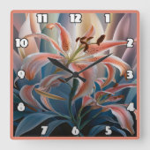 Lily bloeit tussen kleurrijke bladeren bij zonsond vierkante klok (Voorkant)