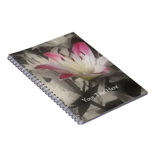 Lily bloeit zwart-wit laptop notitieboek (Rechterzijde)