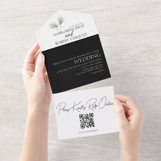 Lily Bloem Handgetekend Script Bruiloft All In One Uitnodiging (Afscheurbaar)