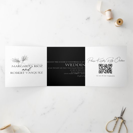 Lily Bloem Handgetekend Script Bruiloft   Drieluik Uitnodiging (Binnen)