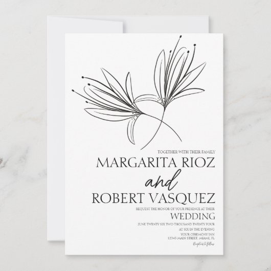 Lily Bloem Handgetekend Script Bruiloft Kaart (Voorkant)