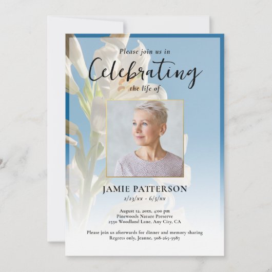 Lily Bloem Viering van het Leven Foto Funeral Kaart (Voorkant)