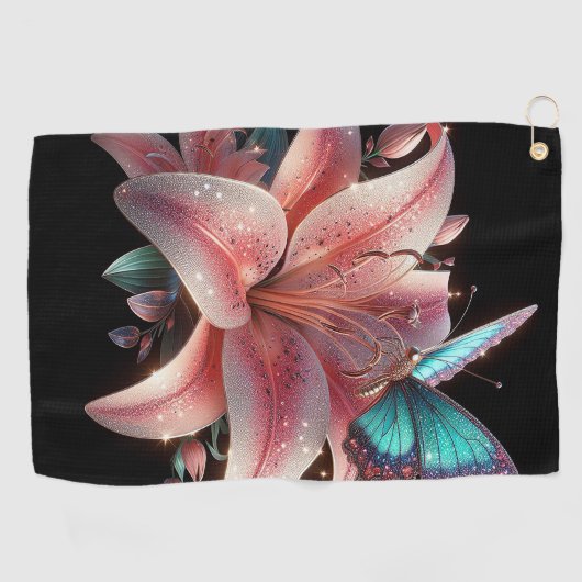 Lily Bloemen & Vlinder Golfhanddoek (Horizontaal)