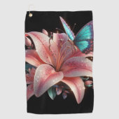 Lily Bloemen & Vlinder Golfhanddoek (Voorkant)