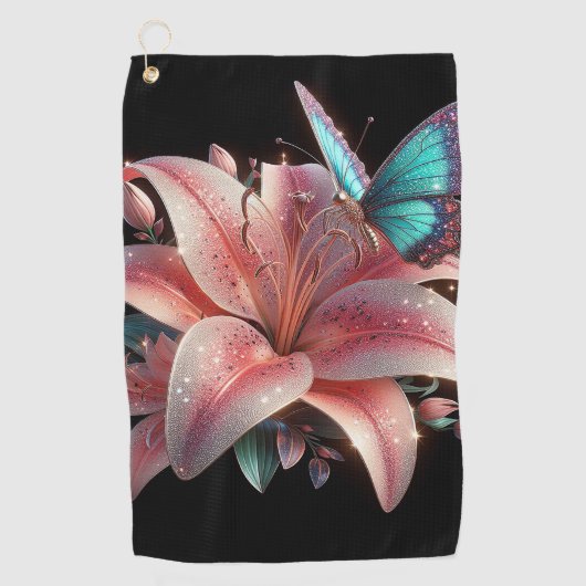 Lily Bloemen & Vlinder Golfhanddoek (Voorkant)