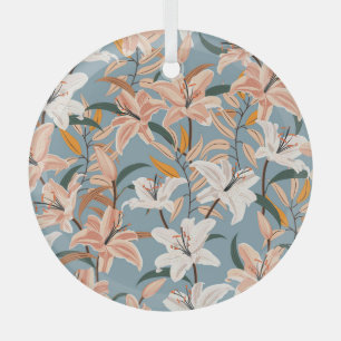 Lily Bloemenblauw Print Glas Ornament
