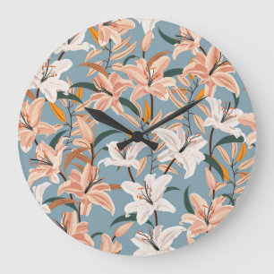 Lily Bloemenblauw Print Grote Klok