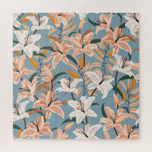 Lily Bloemenblauw Print Legpuzzel