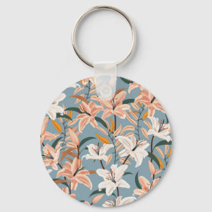 Lily Bloemenblauw Print Sleutelhanger
