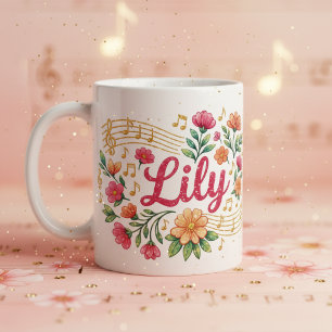 Lily Bloemige Muziek Liefhebber Glitter Mok