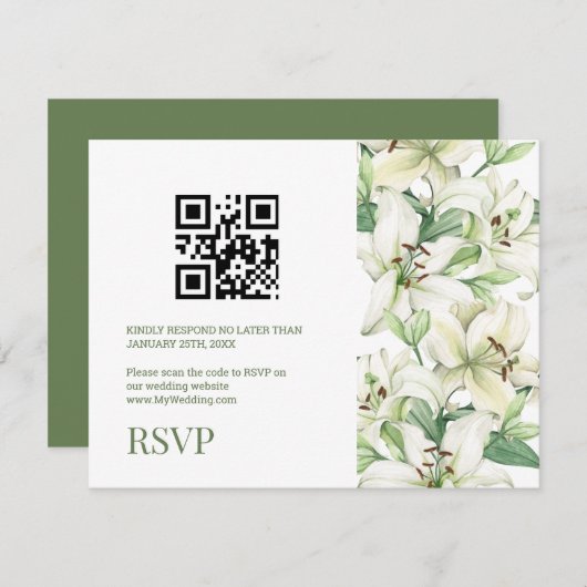 LILY Bloesem Elegantie QR Code RSVP Kaartje (Voorkant / Achterkant)