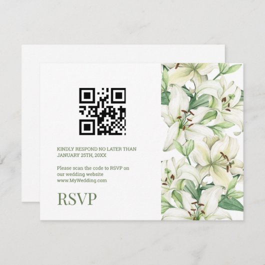 LILY Blossom Elegance QR-code RSVP Kaartje (Voorkant / Achterkant)