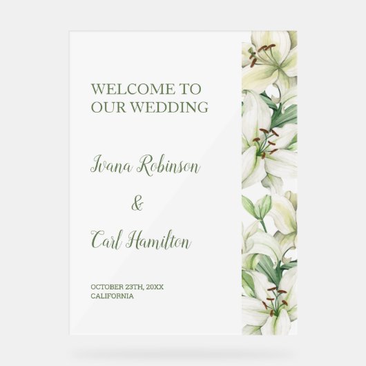 Lily Blossom Elegance Welkom Acryl Bord (Voorkant)