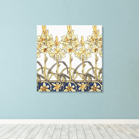 Lily Border door Alphonse Mucha Canvas Afdruk (Insitu (Houten vloer))