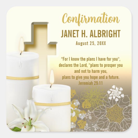 Lily Candle Cross Vierkante Sticker (Voorkant)