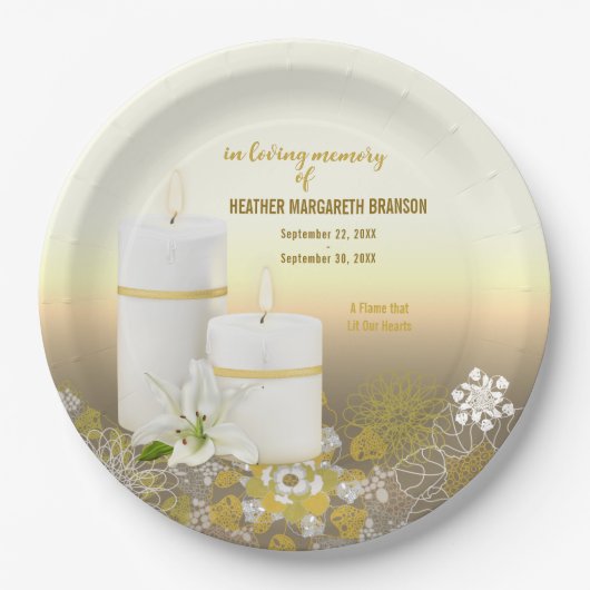 Lily Candle Funeral Memorial Papieren Bordje (Voorkant)