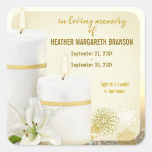 Lily Candle Funeral Memorial Square Sticker